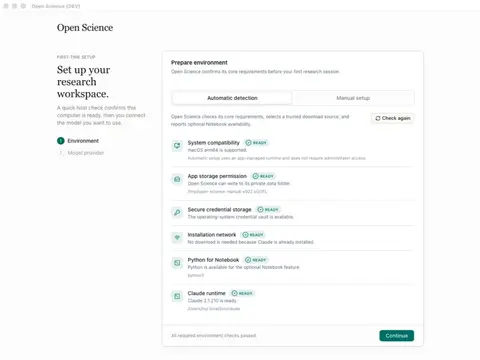 AIPOCH Open-Science 작업 공간 — 왼쪽 프로젝트/세션 목록, 가운데 에이전트 대화와 도구 활동, 오른쪽 생성된 표·그림 미리보기와 Provenance 패널