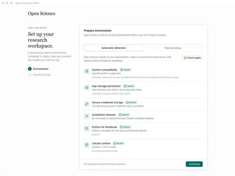 AIPOCH Open-Science 작업 공간 — 왼쪽 프로젝트/세션 목록, 가운데 에이전트 대화와 도구 활동, 오른쪽 생성된 표·그림 미리보기와 Provenance 패널