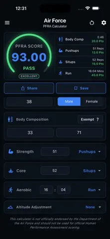 Air & Space Fitness Calculator 스크린샷 1