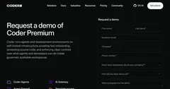 The Coder product page describing self-hosted development environments and AI coding agents.