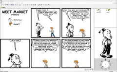 A three-panel comic with the original Comic Chat characters — a rabbit-eared genie and a bob-haired girl — joking that Comic Chat is open source now.