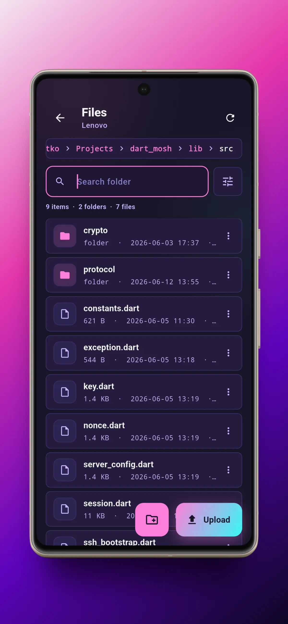 Conduit 폰 화면 — nvim이 열린 SSH 터미널과 하단의 Esc·Ctrl·Alt·Tab·화살표 키 줄