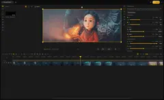 Drift 편집기 메인 창 — 왼쪽 미디어 빈, 가운데 영상 미리보기, 오른쪽 클립 인스펙터, 아래 멀티트랙 타임라인