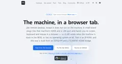 ESP-KVM 브라우저 콘솔 — 대상 PC 바탕화면에 우클릭 메뉴가 열려 있고, 아래 상태 바와 영상 설정 패널이 보이는 화면