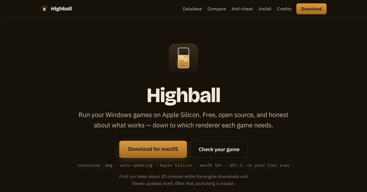 Highball 라이브러리 화면. 위에 All·Steam·Epic 필터, 아래에 게임 커버 12개와 각각 Verified 표시.