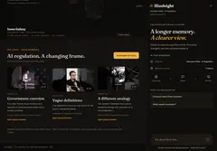 Hindsight 첫 화면. 수천 개의 영상 점이 이슈별 군집으로 모여 있고 가운데에 주제·채널·유튜브 링크를 넣는 검색창이 있습니다.