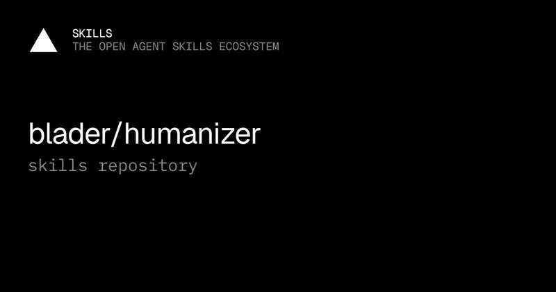 skills.sh OG 카드. 검은 바탕에 SKILLS 로고와 'blader/humanizer', 'skills repository' 문구.