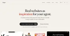 Inspo 소개 이미지. 실제 웹사이트 화면을 세로로 길게 여러 장 늘어놓고 아래에 "Give your agent design taste"라고 적혀 있다.