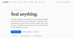 Let's Seal 검증 포털 화면: 'Verify a document' 제목 아래 PDF를 끌어다 놓는 업로드 상자와 SHA-256 지문·증명 링크를 붙여 넣는 입력란
