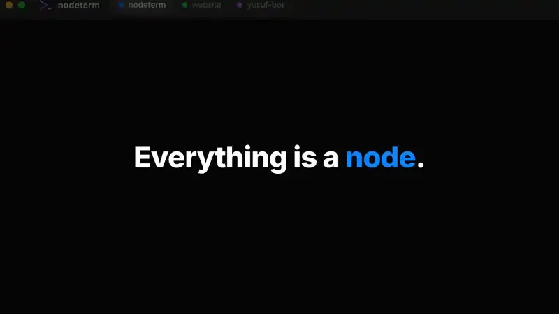 nodeterm 캔버스: 'api server' 터미널, RUNNING 배지가 붙은 Claude 에이전트 노드, 그 에이전트에 선으로 연결된 스티키 노트, 에디터와 diff 노드가 지도처럼 배치된 화면