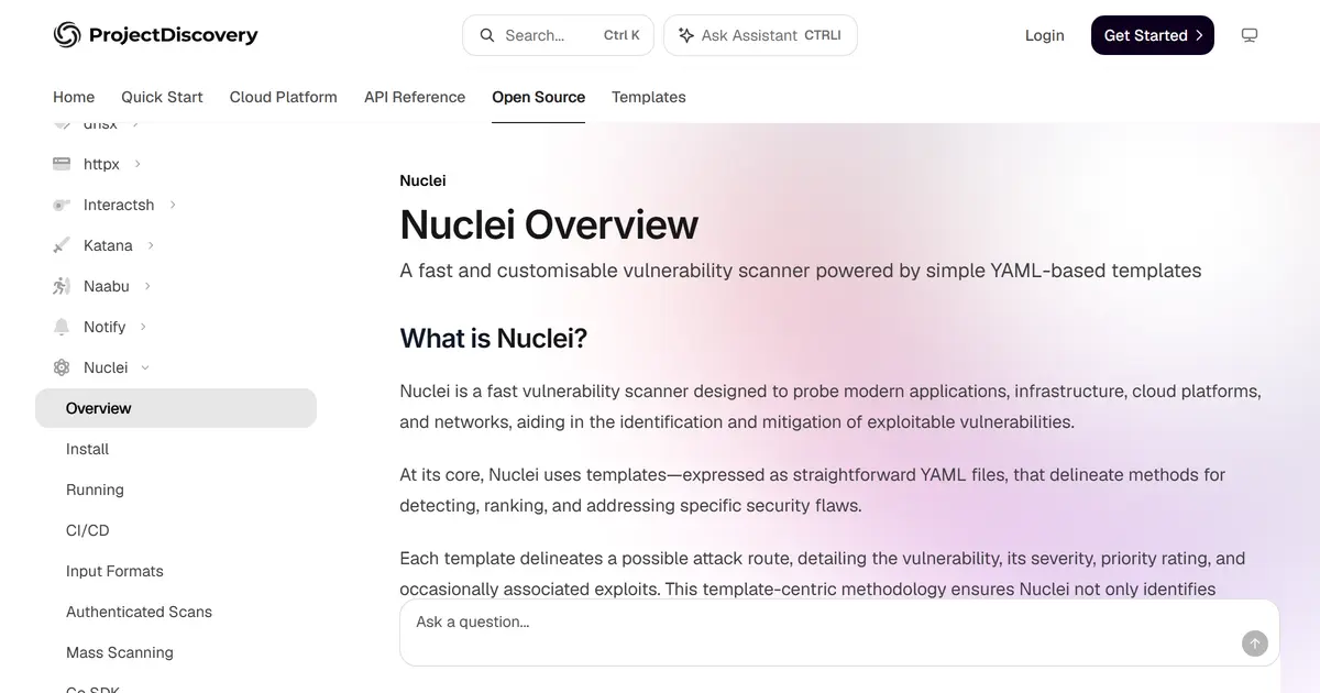 An example Nuclei template: the check’s name, severity, description and CVSS score, with the actual HTTP request written out in YAML.