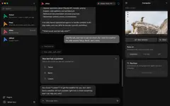 OpenMausBot 다크 테마 화면: 왼쪽 사이드바에 Brody·GitScout·Emaily 등 봇 목록, 오른쪽에 봇 Brody가 데이터셋 정리 결과를 보고하는 긴 채팅 답변과 상단 모델 선택기