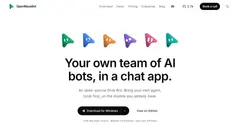 OpenMausBot 다크 테마 화면: 왼쪽 사이드바에 Brody·GitScout·Emaily 등 봇 목록, 오른쪽에 봇 Brody가 데이터셋 정리 결과를 보고하는 긴 채팅 답변과 상단 모델 선택기