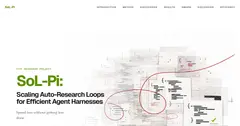 SoL-Pi 배너. 흰 배경에 로고와 'Scaling auto-research loops' 문구, 코드 조각 콜라주와 붉은 루프 선.