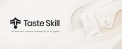 Taste Skill 배너. 베이지 배경에 로고와 'Anti-Slop Frontend Framework' 문구, 흰 UI 목업 그래픽.