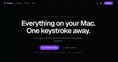 Tinycast 명령 팔레트 — 검색창 아래로 앱 목록이 떠 있는 macOS 화면