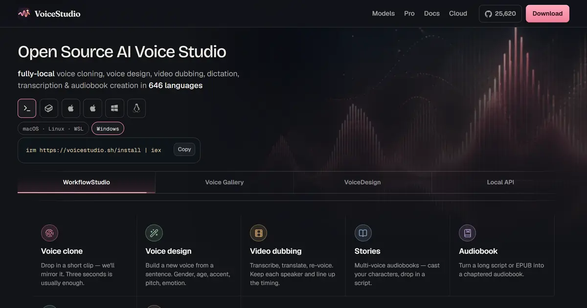 VoiceStudio 앱의 Model Catalogue 화면. TTS 엔진 목록과 사용 가능 여부, CUDA·MPS·CPU 호환 표가 보입니다.