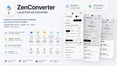ZenConverter 앱 화면 — 변환 대기열에 파일별 대상 형식과 진행률이 표시된 Material 3 UI